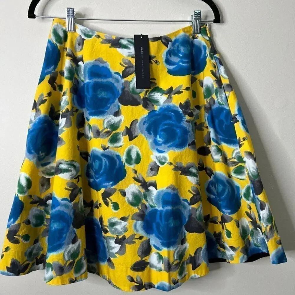 Marc by Marc Jacobs Yellow Floral Rose Skirt SZ 4 NWT